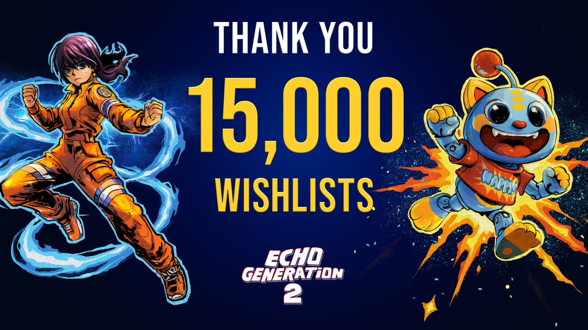 cococucumberco's tweet image. Thank you for 15K wishlists! ❤️

New milestone unlocked! 🏆 Echo Generation 2 has over 15,000 wishlists on Steam &amp;amp; Xbox

Grateful to everyone who has shared, wishlisted or played the demo 🎮

Let's keep it rolling! 🔥 #SteamNextFest
