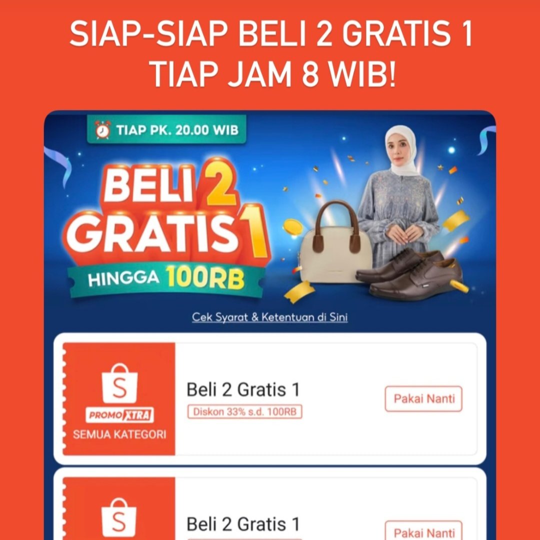 salsabil2295's tweet photo. Shopee bikin belanja makin hemat karena ada Beli 2 Gratis 1, jadi malam ini aku udah siap fokus total di #ShopeePromoPuncakHariIni 💸 https://t.co/6taMEmdZG5