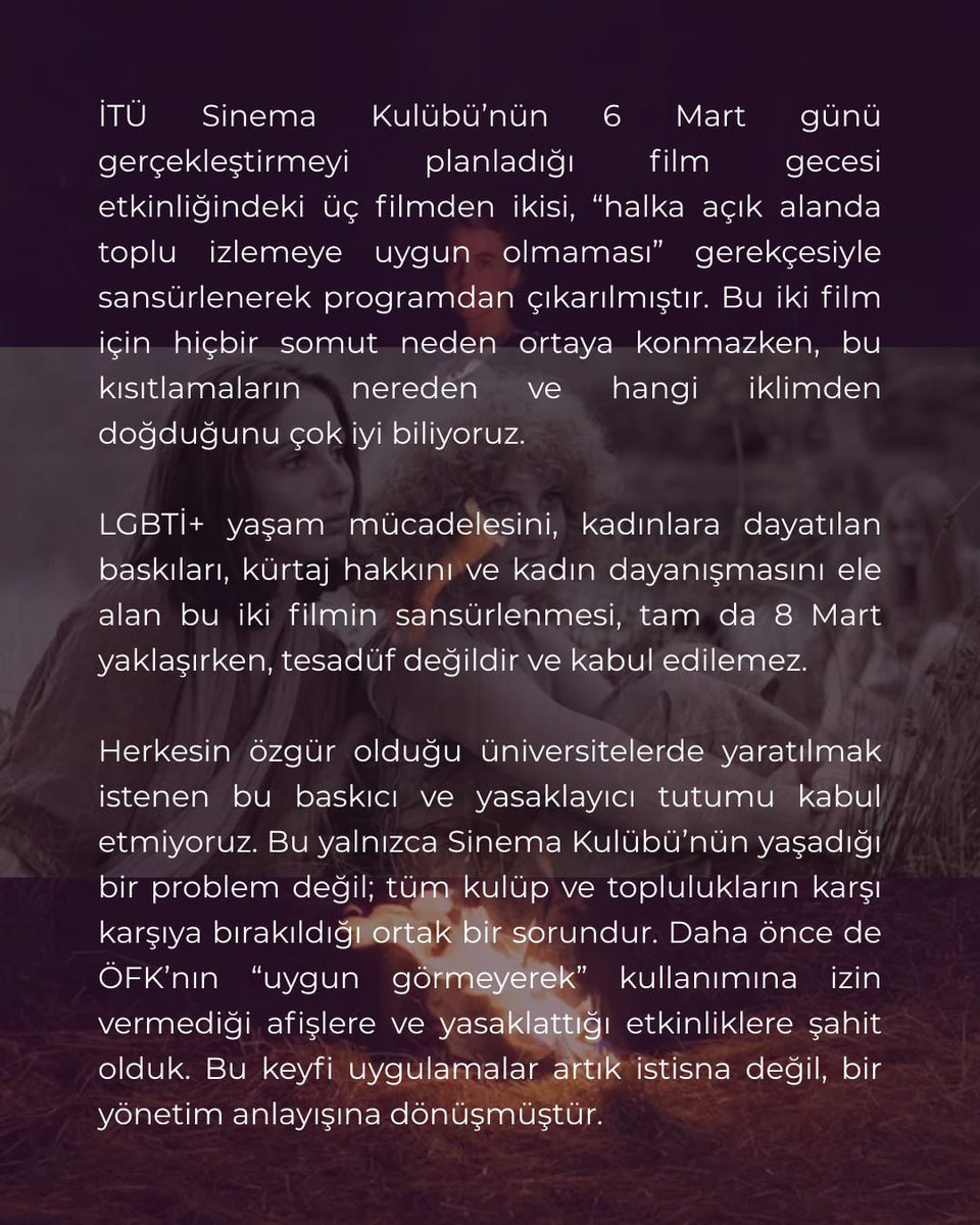 itusbk's tweet photo. İTÜ Kulüpleri olarak ortak çağrımızdır! Sansürü kabul etmiyoruz! https://t.co/sH2vI6FKPW