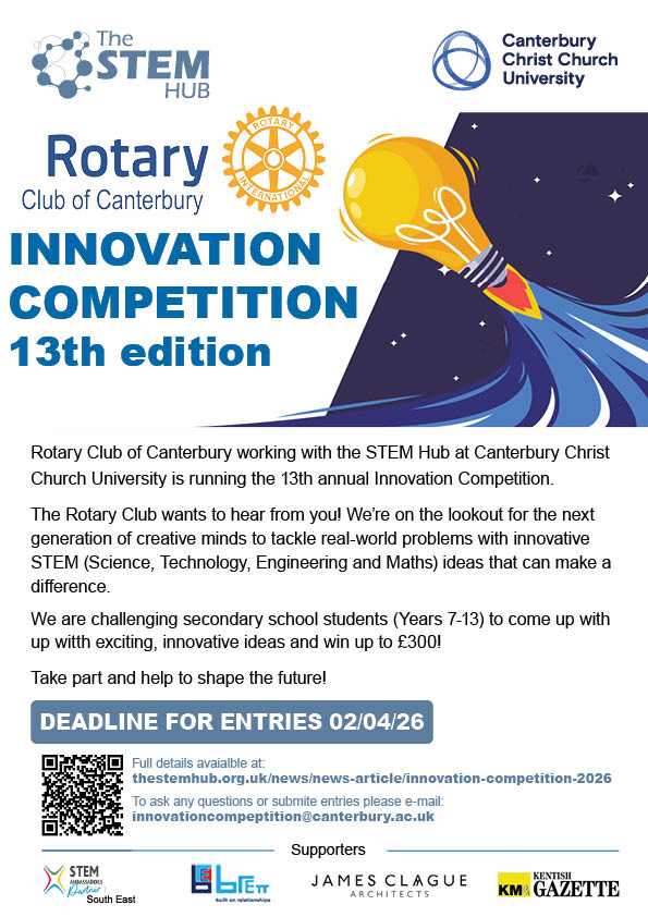 STEMHUB_SE's tweet photo. Got an idea? #Secondary &amp; sixth form #students can enter @RotaryCantUK Innovation Competition. Pitch bold solutions, present to judges &amp; win up to £300. No entry fee. 🔗https://t.co/dVMUA93MEK #teachers @STEMLearningUK #Educators https://t.co/D4z2R5Lejy