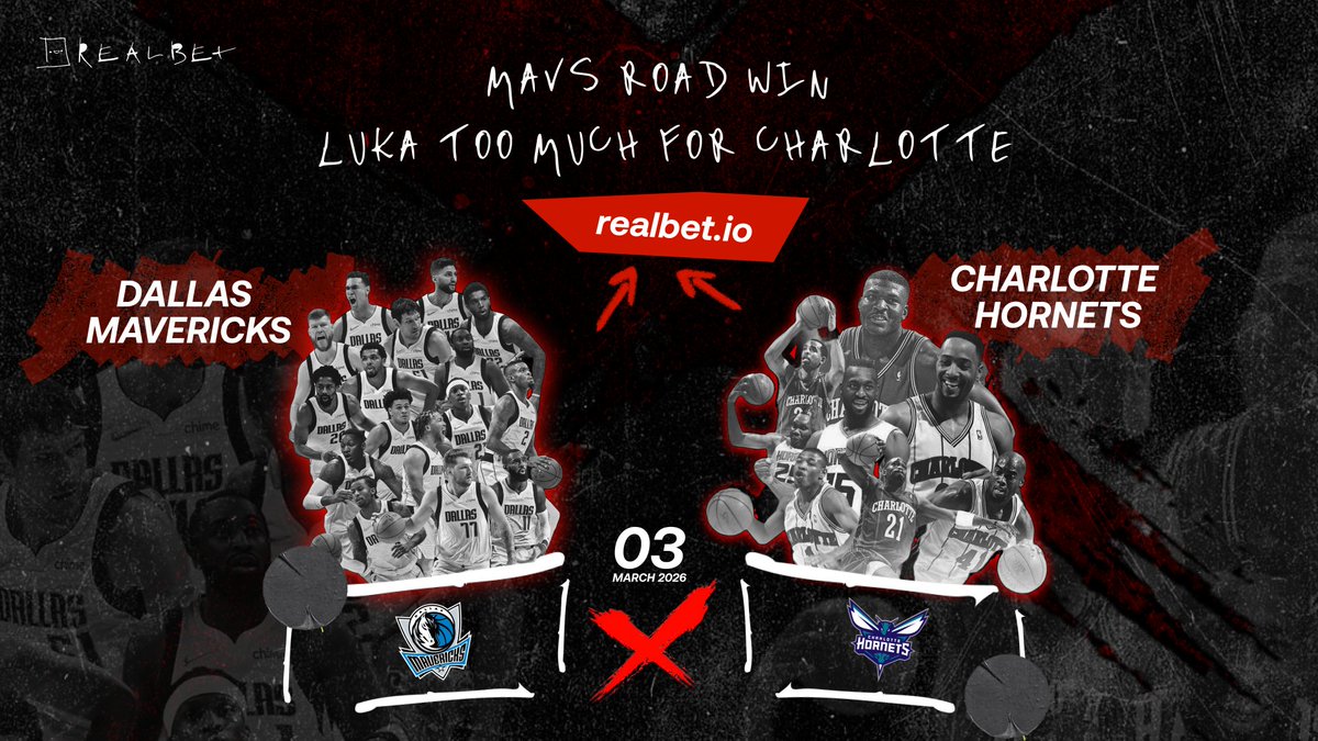 Dallas Mavericks vs Charlotte Hornets tonight.

Charlotte won the last one 123-121. At Dallas.

Luka doesn’t forget. Mavericks road win.

Odds are live → realbet.io/sports?bt-path…

More picks tonight ↓