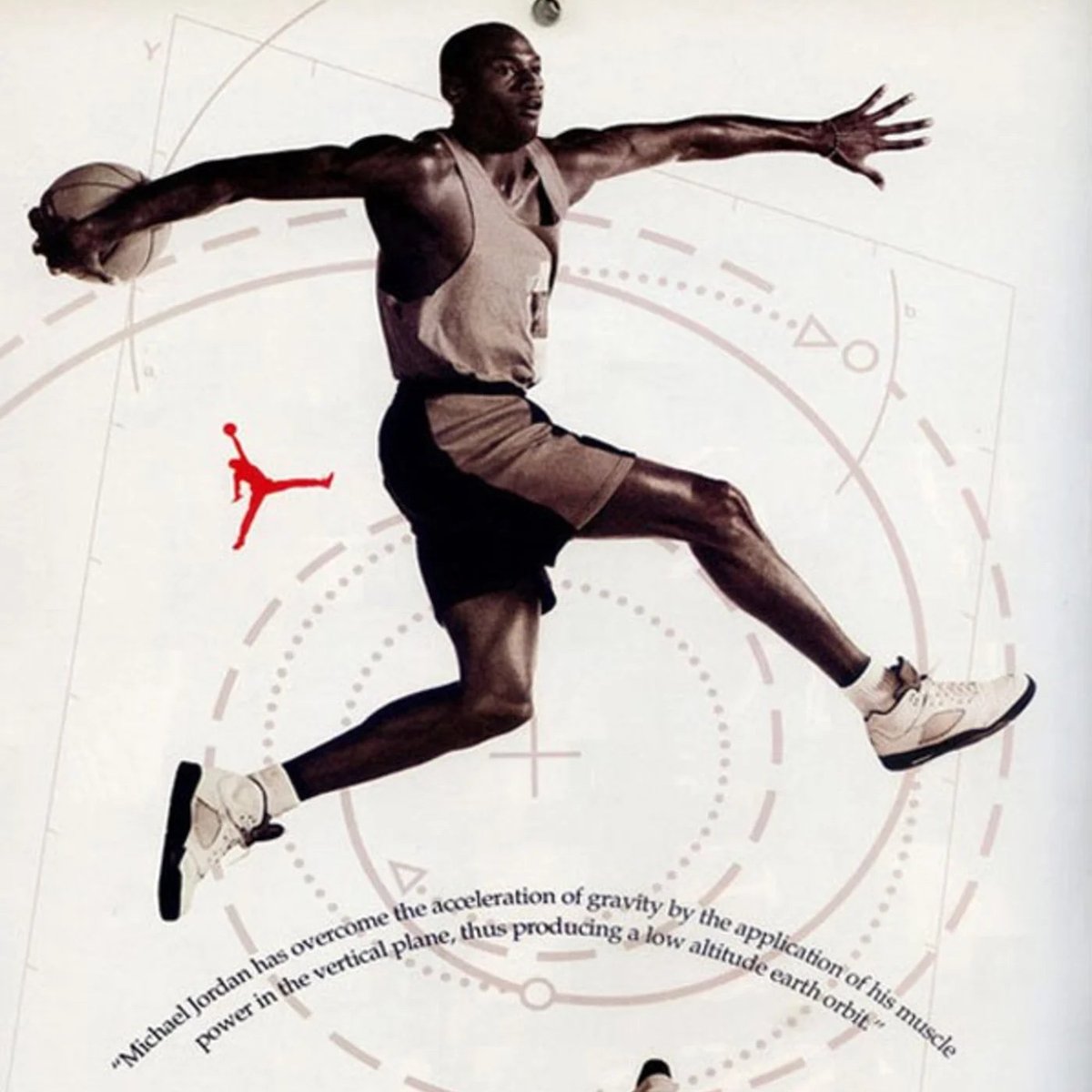 "Michael Jordan has overcome the acceleration of gravity by the application of his muscle power in the vertical plane, thus producing a low altitude Earth orbit."

1990

Air Jordan V White/Black/Fire Red

<a href="/Jumpman23/">Jordan</a>🐐
🏆🏆🏆🏆🏆🏆