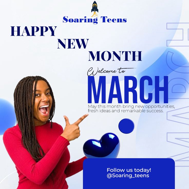 teenagersintech's tweet photo. Welcome to March ๐
New month. New skills. New opportunities to grow.
This month, letโs:
๐ Learn boldly
๐ Build consistently
๐ Soar higher
#HappyNewMonth #SoaringTeens #KeepSoaring #MarchGoals https://t.co/DJMNw4Odpx