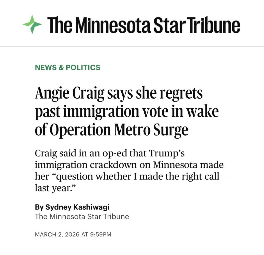 Good morning, Minnesota.

Angie Craig is down by double digits in the Democrat Primary to Peggy Flanagan, so Tim Walz’s propaganda machine is running cover.

They are terrified of putting up Flanagan against Michele Tafoya.