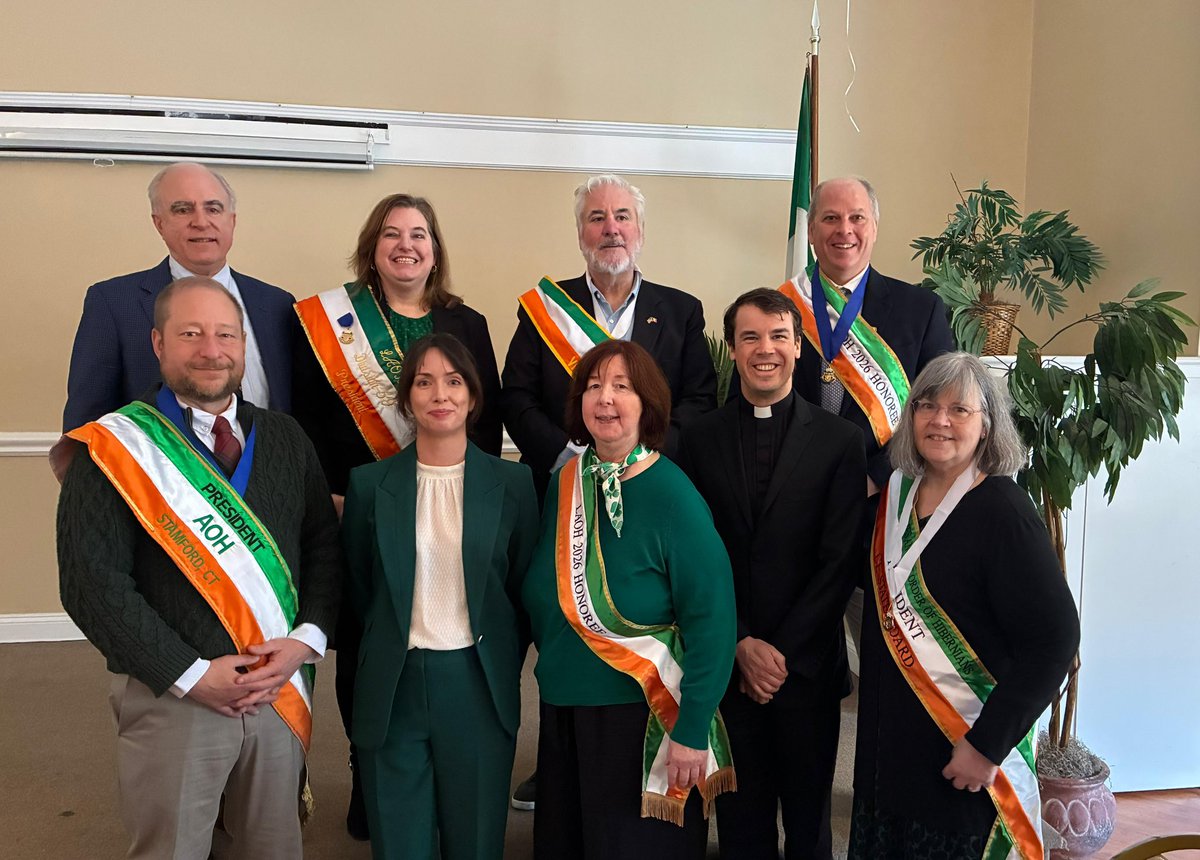 IrelandinNY's tweet photo. Deputy Consul General Róisín Leonard attended the Stamford Hibernians Annual #StPatricksDay Communion Breakfast, where she was honoured to deliver a keynote speech on Irish contributions to the history of the United States in the context #America250.

Deepest thanks to the AOH Stamford for their hospitality, and for truly championing the Irish community in Connecticut. Congratulations to this years honorees: Marggie Laurel of the Ladies AOH, and Terry Duffy of the AOH.