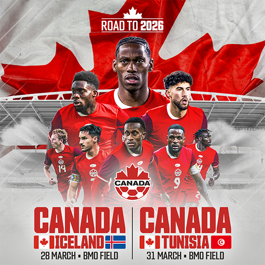 BMOField's tweet photo. Show your support for @CanadaSoccerEN Men’s National Team as they host Iceland on March 28 and Tunisia on March 31 at BMO Field ⚽🇨🇦

Canada v Iceland | March 28th | 🎟️ https://t.co/EUfTZzD3e3
Canada v Tunisia | March 31st | 🎟️ https://t.co/pObX56GOIS

This is your last chance to see Canada’s stars in Toronto before this summer’s FIFA World Cup™ Secure your tickets now!