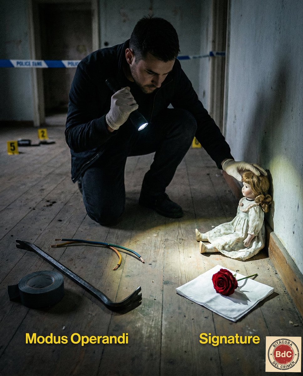 BdCrimen's tweet photo. En la mente del criminal, hay una diferencia crucial que la TV suele ignorar: El Modus Operandi vs. La Firma. Uno es una herramienta, el otro es una necesidad psicológica. Abrimos hilo 🧵👇 #BitacoraDelCrimen #Criminologia https://t.co/rS7E4x5UyP