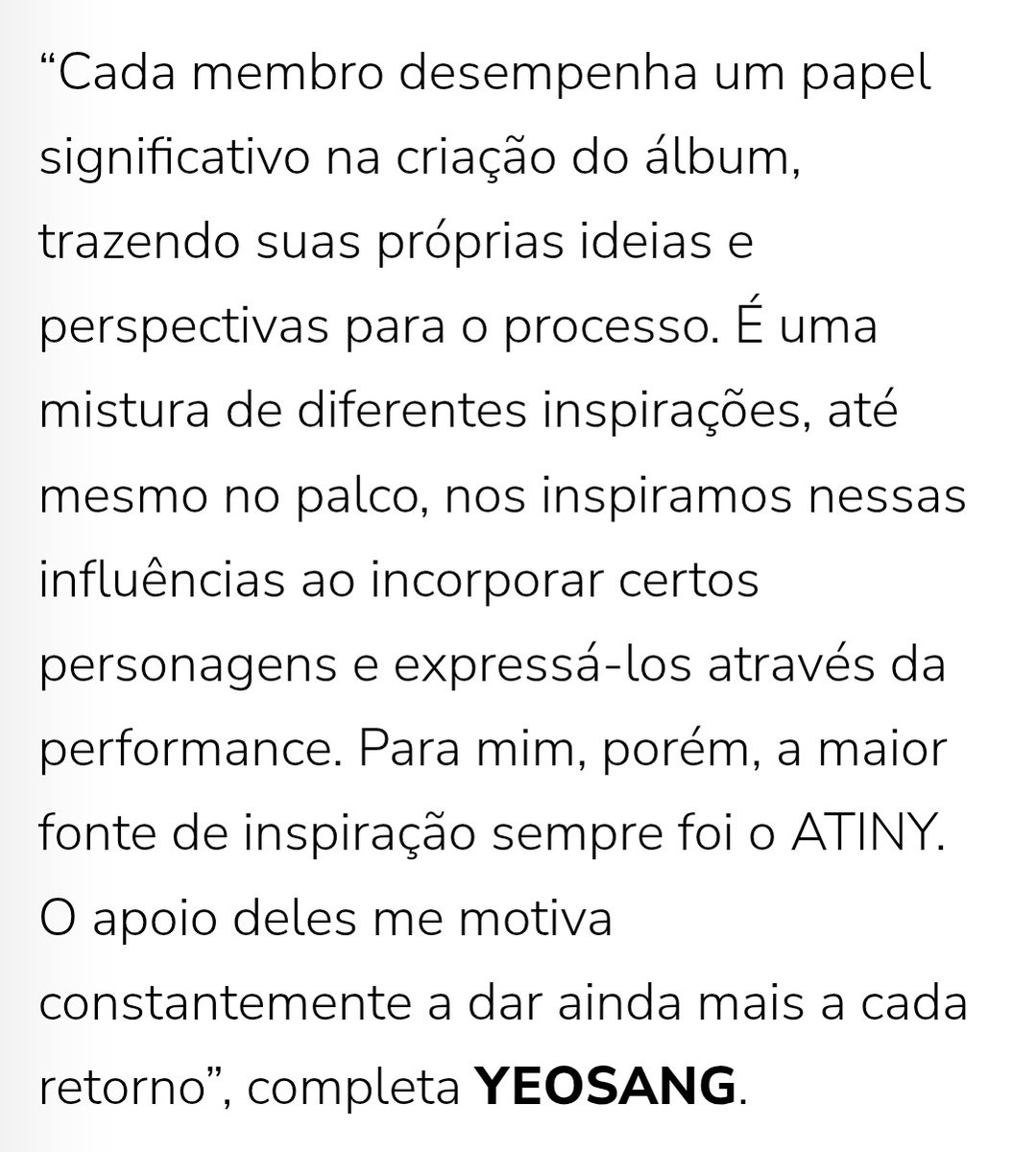 🗞 ㅡ #YEOSANG comentou sobre o desenvolvimento da série de álbuns 'GOLDEN HOUR' em entrevista para a Billboard Brasil 

👑: Cada membro desempenha um papel significativo na criação do álbum, trazendo suas próprias ideias e perspectivas para o processo. É uma mistura de