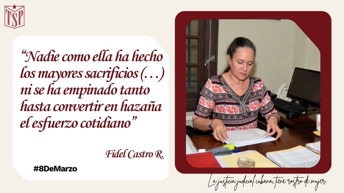 ¡Feliz Día de la Mujer!
La justicia judicial cubana, tiene rostro de mujer.
#8DeMarzo
#MujeresEnRevolución
<a href="/Oscar_CubaTSP/">Oscar Silvera Martínez</a>