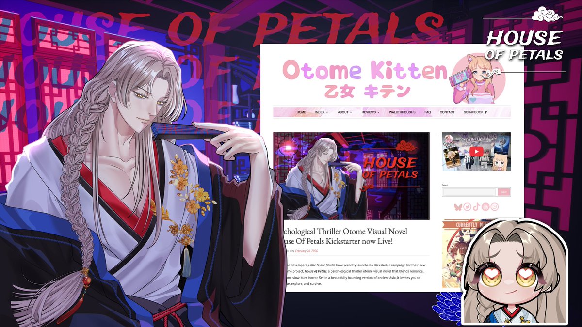 We're so honored that Otome Kitten <a href="/chlorokitty/">Otome Kitten~</a> reviewed and backed House of Petals — check out why reviewers &amp; backers are loving this game 🖤
"The atmosphere is phenomenal… especially for those who enjoy dark, atmospheric stories with an LI dripping with red flags."
👉22 days