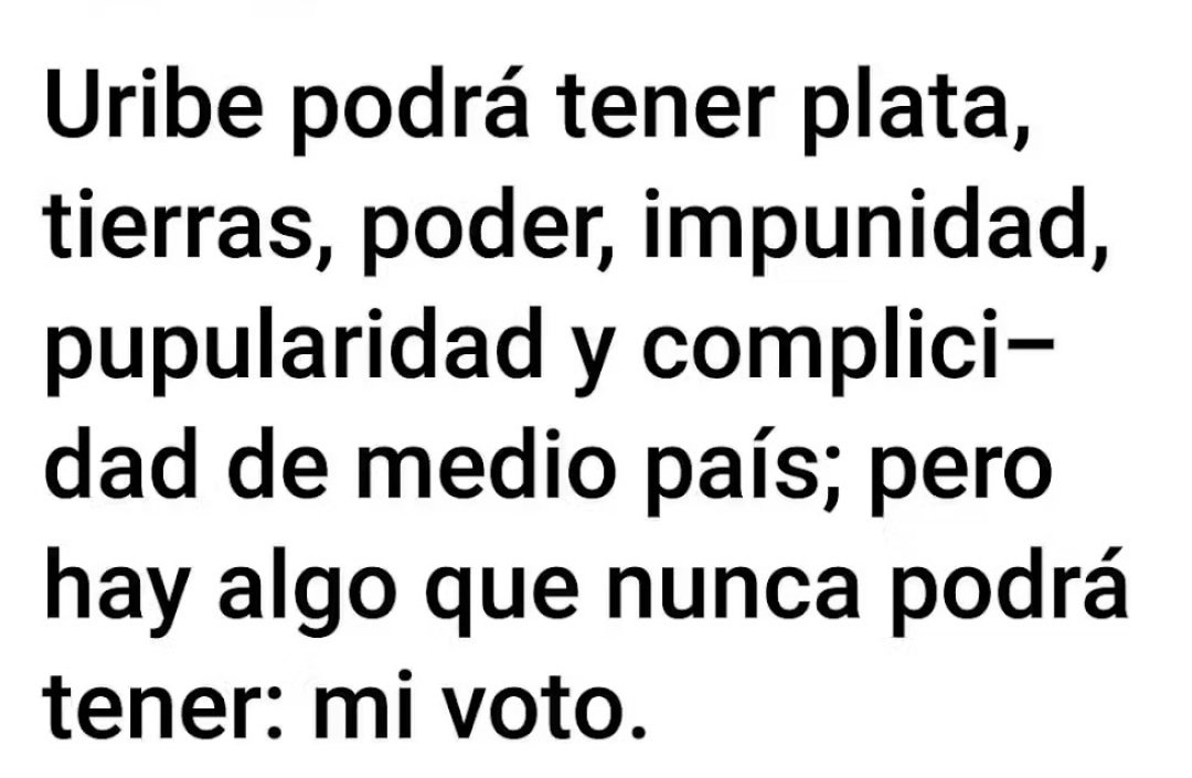 VicenteCrdena15's tweet photo. @AlvaroUribeVel Nunca! https://t.co/oqWU2W2KWY