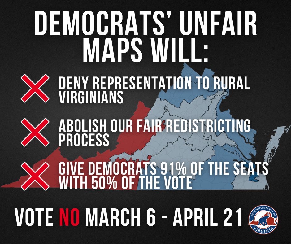 VA_GOP's tweet image. ‼️Early voting starts FRIDAY!

Protect our fair maps. Protect democracy. VOTE NO!