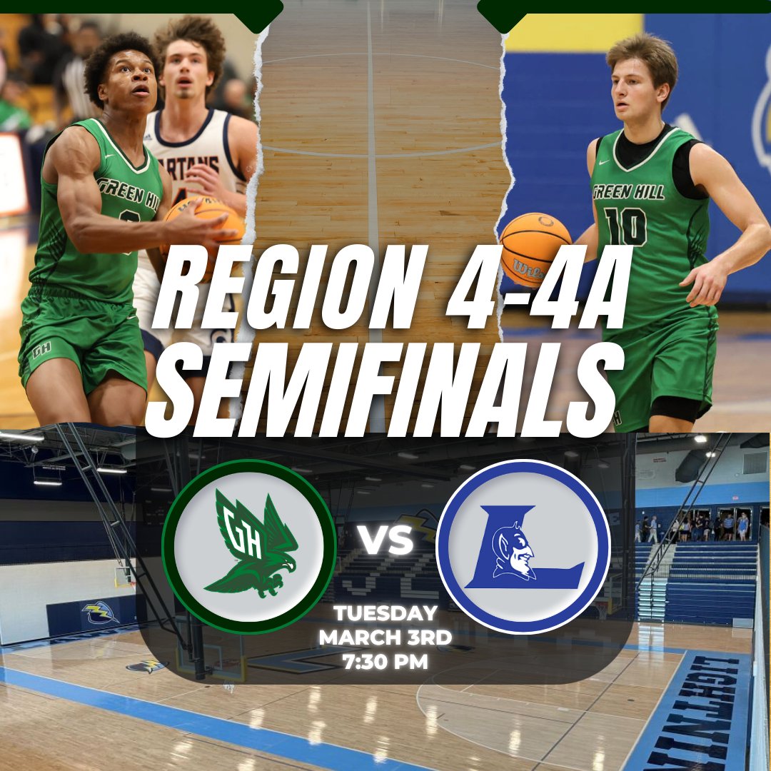 Here's information about tonight's <a href="/GreenHill_Hoops/">Green Hill Basketball</a> Region 4-4A Semifinal broadcast:

📍James Lawson High School
🆚Lebanon Blue Devils
🎙️Christian Kaposy, Chase Owens and Brady Ray
⏰7:30 PM CT
🔗webca.st/275596
📻87.7 FM (in-gym only)