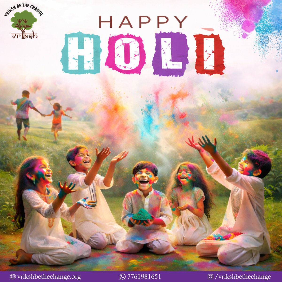 This Holi, may the vibrant colours of joy, unity, hope, and togetherness brighten every life and inspire new beginnings. At Vriksh Be The Change, we believe that just like colours transform a canvas, education, kindness, and compassion transform society. 
#HappyHoli #ColoursOfJoy
