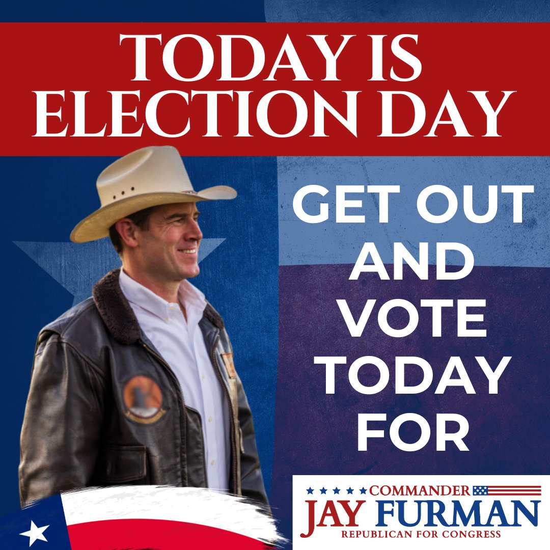 CommanderFurman's tweet photo. TODAY is Election Day!

Polls are open NOW: go out and vote before 7 PM

My new TV ad exposes my RINO PRIMARY Opponents. WATCH NOW https://t.co/n5hg9KWpfA

I’m the true conservative: no amnesty, mass deportations, crush cartels, America First!

VOTE FURMAN THE FIGHTER today! https://t.co/XwgMtBTJTe