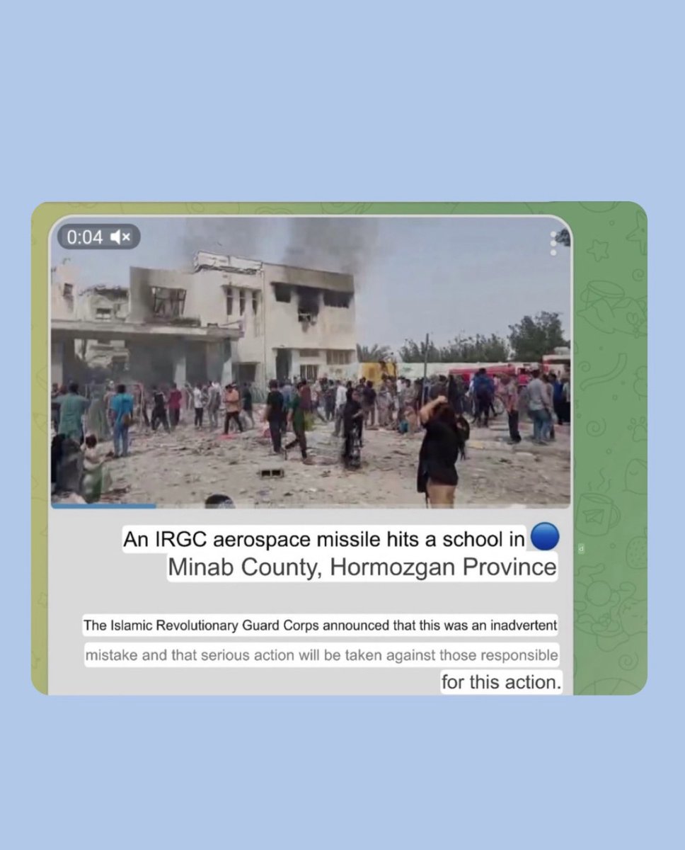 RiteNextToYou's tweet photo. @EricCorijn Oh please, spare us the theatrics. The terrorist regime has confirmed on it’s official Telegram channel that this was due to their own mistake. Do you actually care about Iranian children? Where were you in January when the regime was slaughtering 200+ children in the streets? https://t.co/kmp3vBq0G3