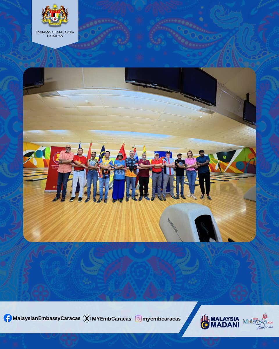 MYEmbCaracas's tweet photo. On 28 February 2026, the ASEAN Committee in Caracas (ACC) organised its annual ASEAN &amp; Friends Bowling Tournament, bringing together ASEAN families in Caracas for a day of friendly competition and shared laughter. https://t.co/U6zyQ5GtNG