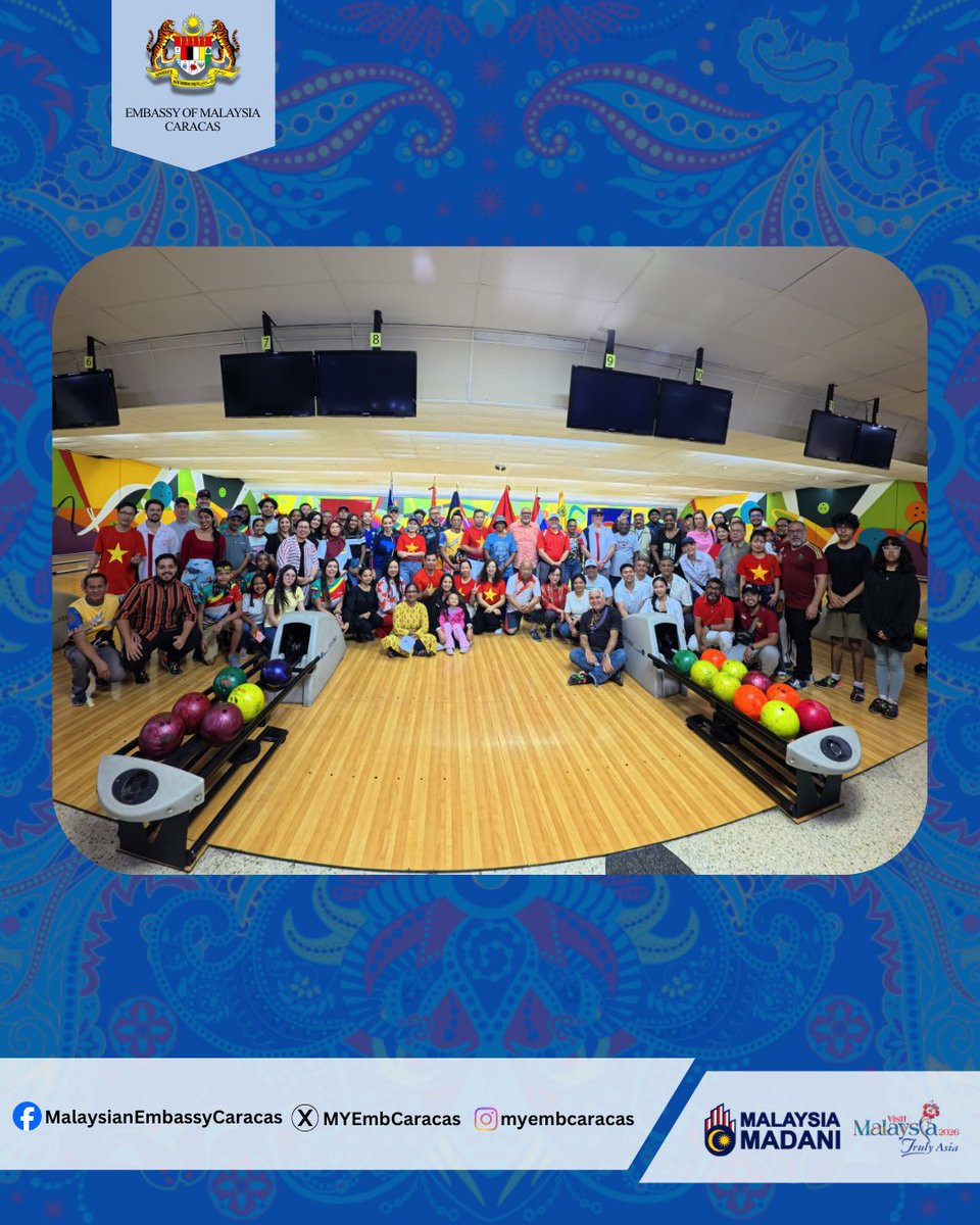 MYEmbCaracas's tweet photo. On 28 February 2026, the ASEAN Committee in Caracas (ACC) organised its annual ASEAN &amp; Friends Bowling Tournament, bringing together ASEAN families in Caracas for a day of friendly competition and shared laughter. https://t.co/U6zyQ5GtNG