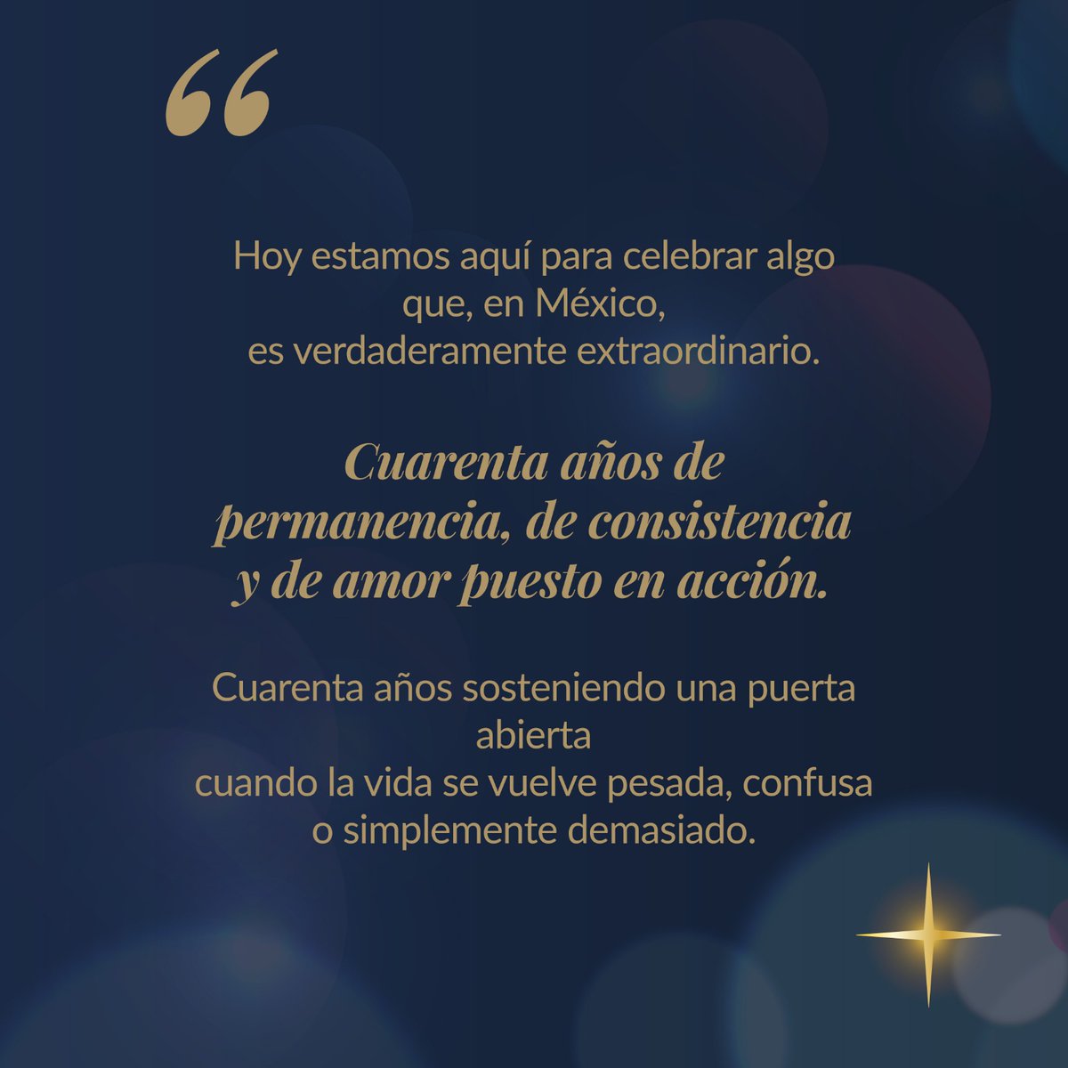 JLE_IAP's tweet photo. Durante el 40 aniversario de Juventud, Luz y Esperanza I.A.P., la Presidente del Patronato, Iris Romero Ascanio, compartió un mensaje que resume cuatro décadas de compromiso y acompañamiento humano.

Estas son algunas de sus palabras.
40 años rescatando estrellas.
#40AñosRescatandoEstrellas
#JuventudLuzYEsperanza