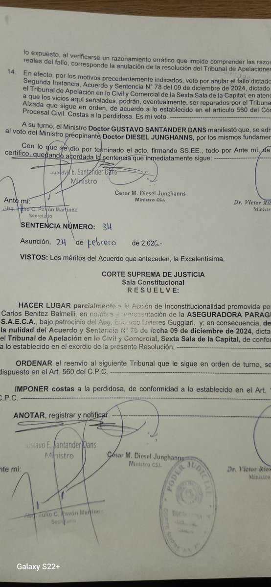 Seguridad jurídica. En una ejemplar sentencia, con la pre-opinión del Dr César Diesel y los votos de los Ministros Victor Ríos y Gustavo Santander, la Sala Constitucional de la Corte anuló por incongruente, contradictoria e inconstitucional una SD de la Sexta Sala de Apelaciones.