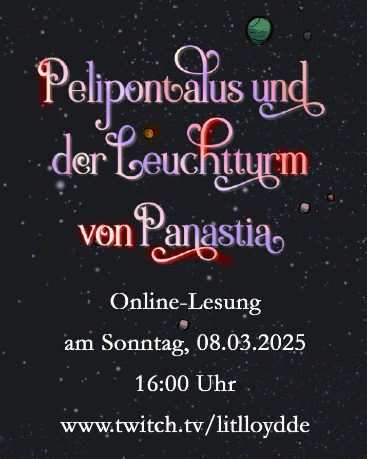 🌙✨ Endlich gehen die pyramidalen Abenteuer weiter! ✨

Am Sonntag, dem 08.03.2025, stelle ich Euch in einer Online-Lesung ab 16:00 Uhr die ersten Kapitel von „Pelipontalus und der Leuchtturm von Panastia“ vor.
Wir sehen uns (hoffentlich) auf twitch.tv/litlloydde !