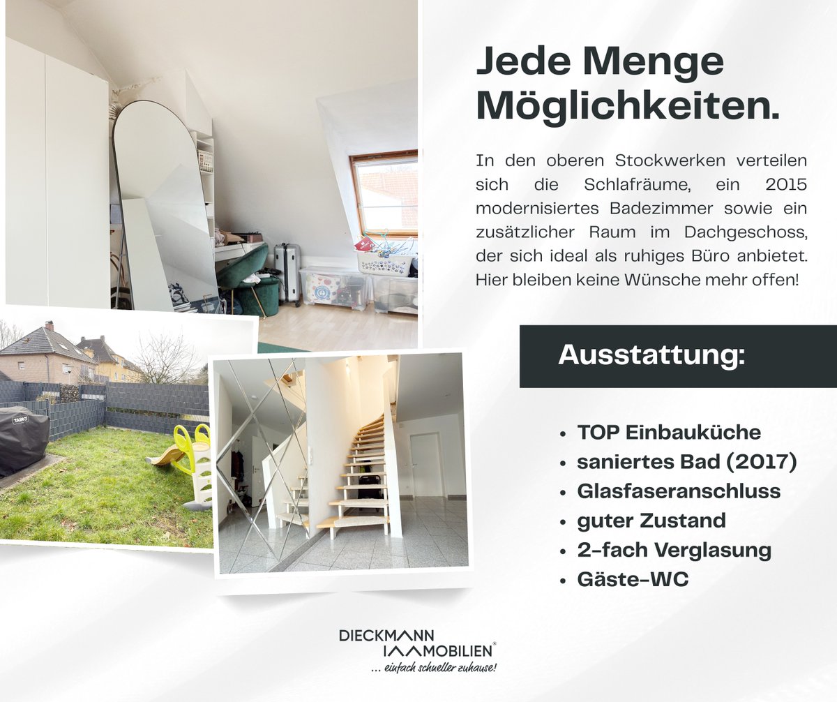 dieckmann_immo's tweet photo. 🏠 Wohnen wie im #Reihenhaus
#Eigentumswohnung in #Schwerte

- ca. 118 m² 
- 4 Zimmer 
- ausgebautes DG
- modernisiert
- TOP-Einbauküche
- Garage 
- Terrasse mit Garten

https://t.co/uWVqrPqCda

📲 +49 (0) 23 04 - 23 96 110
📩 immo@dieckmann-immobilien.de https://t.co/Nhx36dmnnK