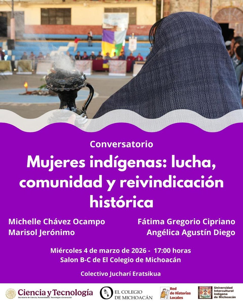 el_colmich's tweet photo. 🐟 #AgendaColmich | Conversatorio
🔗 Mujeres indígenas: lucha, comunidad y reivindicación histórica
🖥️EVENTO HÍBRIDO
👉 Salón B-C
#Colmich
#ColmichParaTodxs
#CEHColmich #Zamora #UIIM #Michoacán https://t.co/FkS1yqv2N1