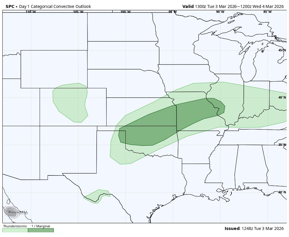 Today (3/3), there is a MARGINAL (1/5) risk of severe thunderstorms ...