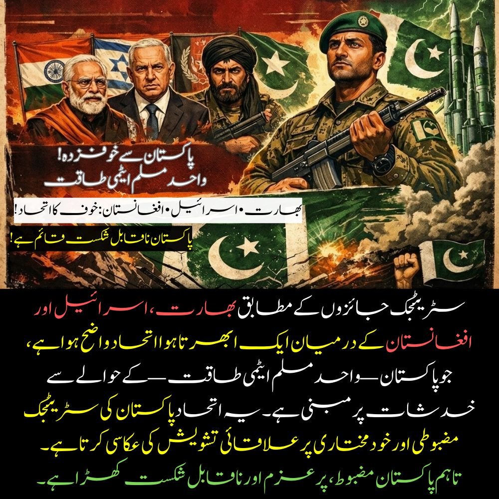 kakar_saim65206's tweet image. سٹریٹجک جائزوں کے مطابق بھارت، اسرائیل اورافغانستان کے درمیان ایک ابھرتا ہوا اتحاد واضح ہوا ہے،
جو پاکستان واحد مسلم ایٹمی طاقت کے حوالے سے خدشات پر مبنی ہے۔
#StrategicAnalysis
#RegionalGeopolitics
#Sovereignty
#NuclearDeterrence
#PakistanStrong