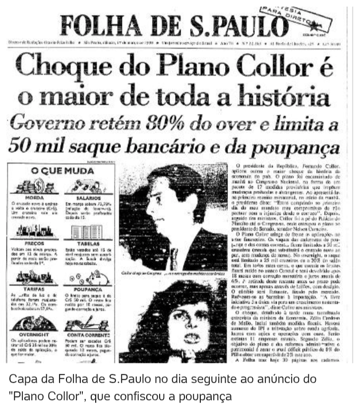 jjihec's tweet photo. Em 16 de março de 1990, dia seguinte à posse de Fernando Collor de Mello, a então ministra Zélia Cardoso de Mello (Economia) anunciou que 80% do dinheiro do País ficaria bloqueado. Era o congelamento de cerca de US$ 100 bilhões (cerca de 30% do PIB).
#PlanoCollor https://t.co/uxZh7Ctk3k