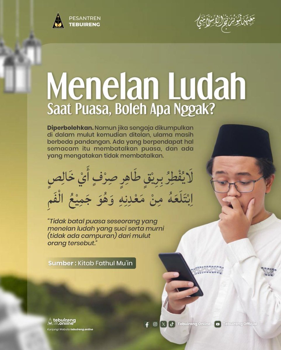 tebuirengonline's tweet photo. Siapa nih yang sering menelan ludah saat puasa? Gimana nih hukumnya? Yuk simak penjelasan pada gambar! Lalu tulis pendapatmu yaa🤗 #menelanludah #saatpuasa #boleh #atau #tidak #sobatsantri #pesantrentebuireng https://t.co/1uyExV5Ylj