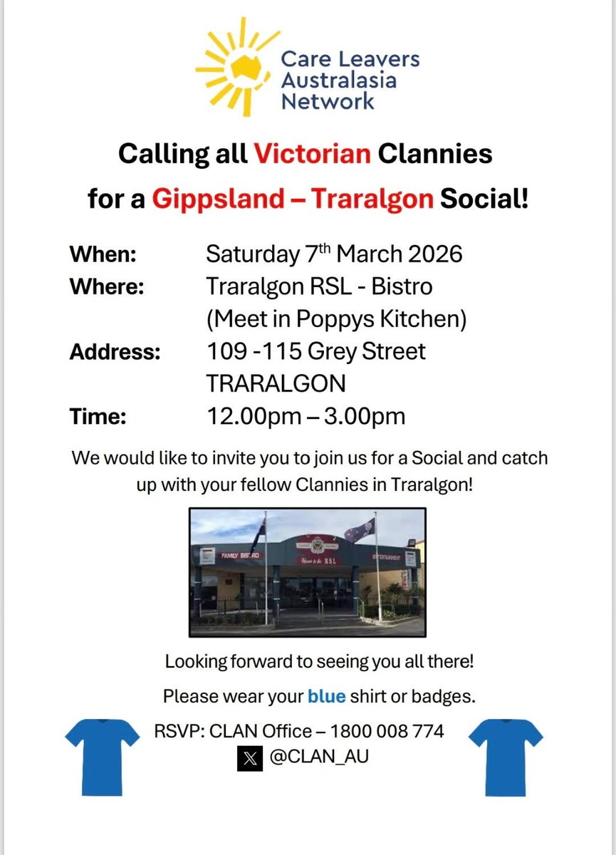 Here in #Traralgon for our social 
Hope to see lots of smiling faces 😁💙
@DarrenChesterMP Put a flyer on Australian Orphanage Museum #AOMuseum under your Franklin Street office door 😊