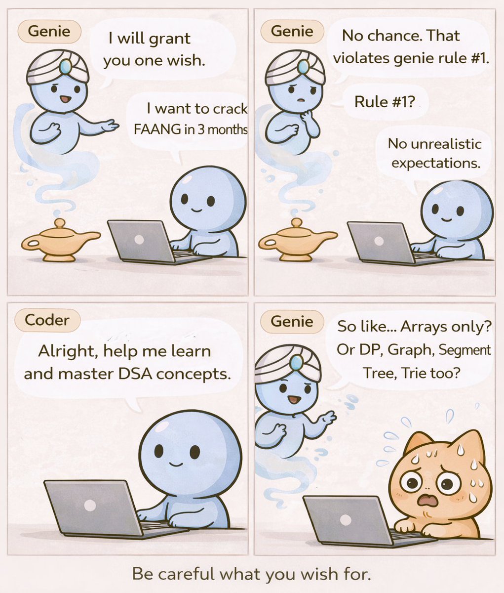 ravenedge_era's tweet image. Everyone wants FAANG.
Nobody wants to debug their own logic for 2 hours.
DSA is less magic, more patience.

#DSA #ProblemSolving #EngineerYourLife