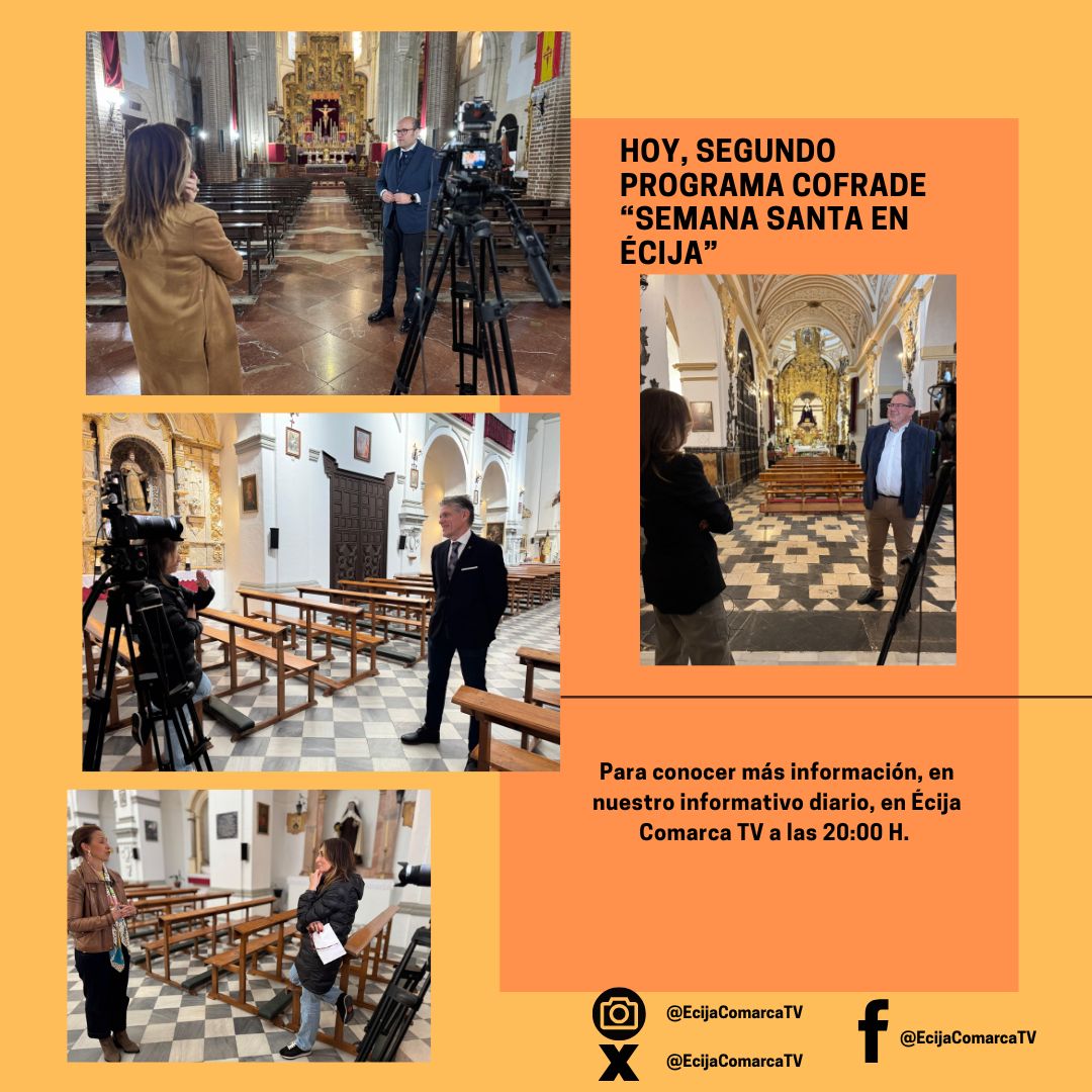 🎙️✨ Ya está aquí el segundo programa de “Semana Santa en Écija” ✝️🌿

Contaremos con la Hdad. de la Yedra 💚, la Hdad. de los Estudiantes 🎓 y la Hdad. de la Soledad 🖤

⏰ A partir de las 21:15 horas

📺 No te lo pierdas en Écija Comarca TV.

#SemanaSanta #Écija