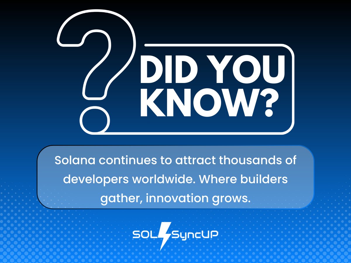 SOLSyncUp's tweet photo. Solana is one of the fastest growing developer ecosystems in crypto.

🚀 Recent industry reports show Solana ranks among the top blockchains for monthly active developers.

Where developers build, innovation follows. https://t.co/c4LapoeuPL