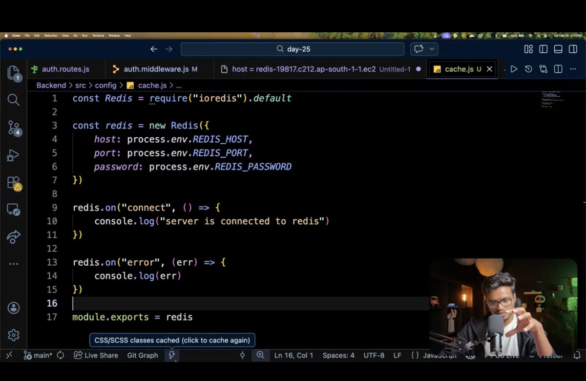 devHamza03's tweet photo. 📅 Day 118 of Cohort 2.0 | @sheryians_

Switched token blacklist from MongoDB to Redis for better performance and lower DB load.

Connected via host and port and implemented blacklisting in Redis.

Practiced the full auth flow and debugged it myself. 💻

#Day118 #Redis #Backend https://t.co/sqhvdeEWrx