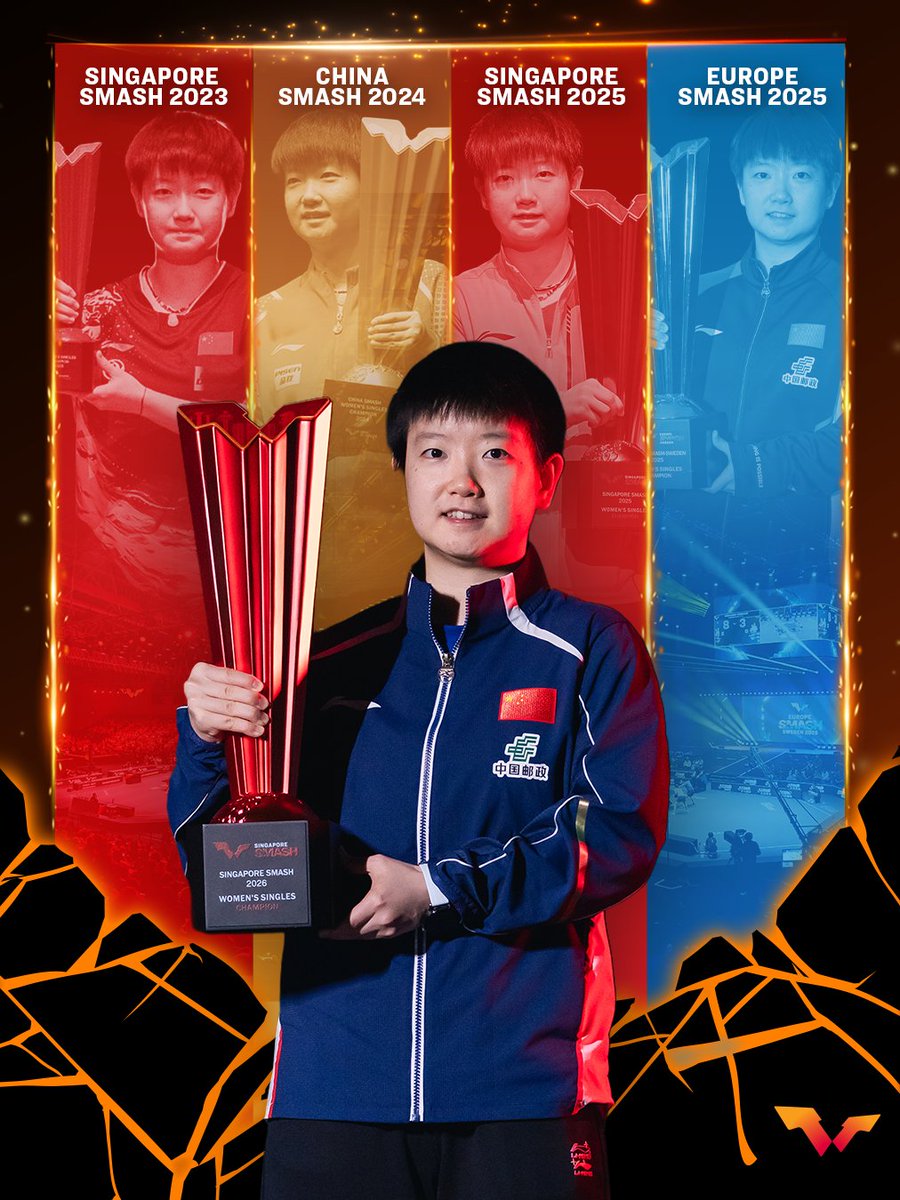 WTTGlobal's tweet image. A grand total of FIVE WTT Grand Smash Singles titles 5️⃣

Sun Yingsha and Wang Chuqin have taken home their fifth after their win at #SingaporeSmash - what an achievement 🌟

#TableTennis