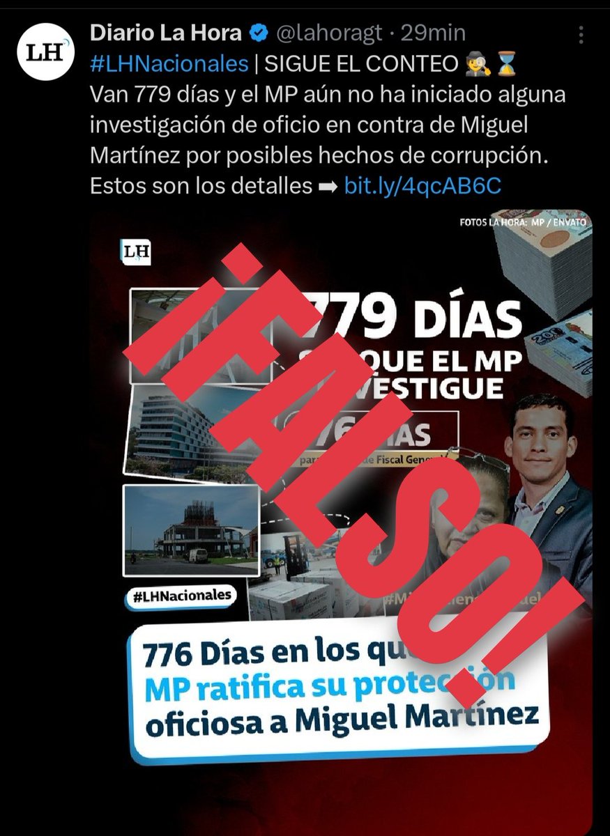 infoyprensa_MP's tweet photo. 📢 MP INFORMA   

❌FALSO  

La desinformación únicamente busca manipular y engañar.   

#MPfuerteYfirme 💪
#MPinforma https://t.co/tUSL9q8f0T