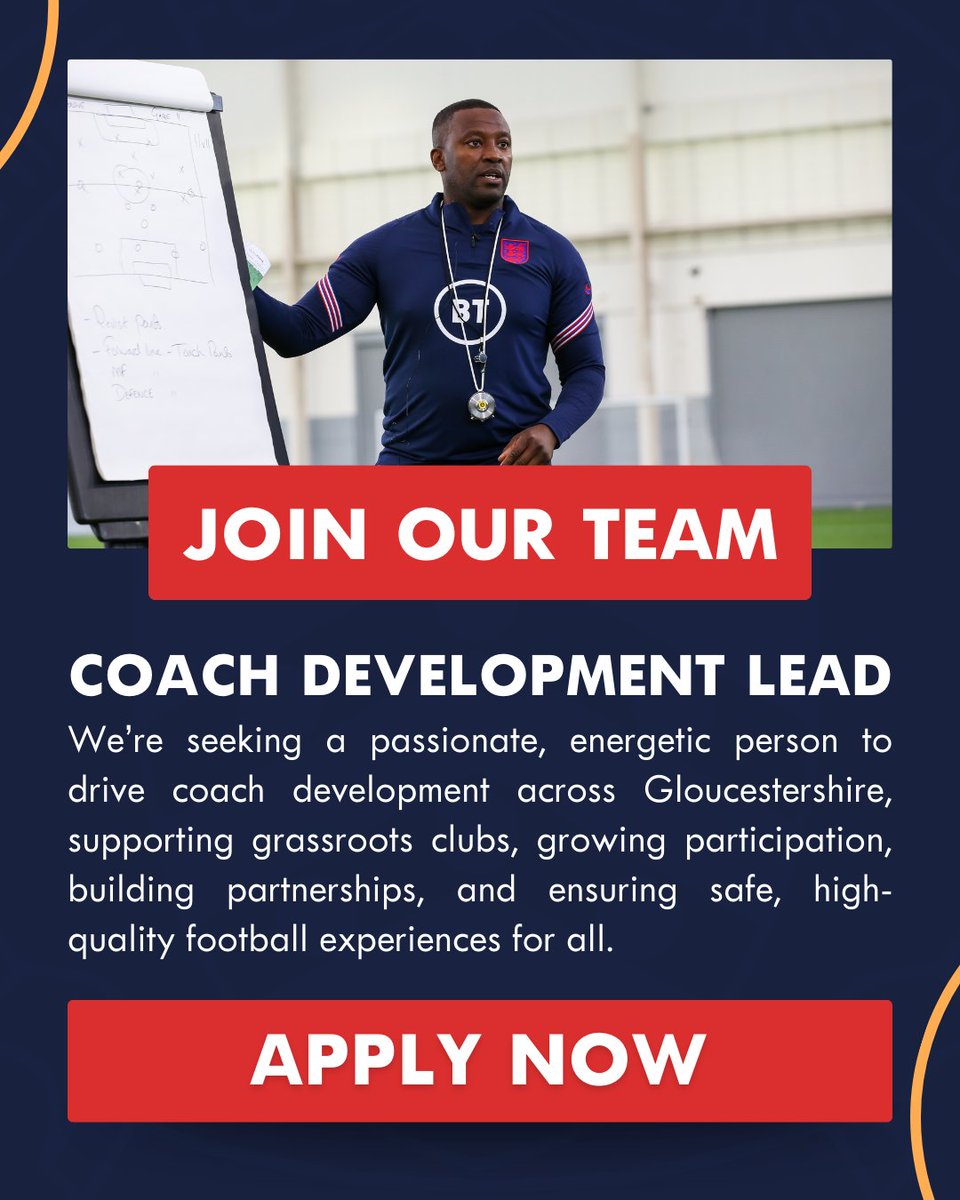 GlosFA's tweet photo. We’re seeking a dedicated leader to drive coach development across Gloucestershire.

If you’re passionate about grassroots football and inspiring others, we want to hear from you ✅

Apply now 👉 https://t.co/B49GHkEzJH https://t.co/WQXOwFix9q