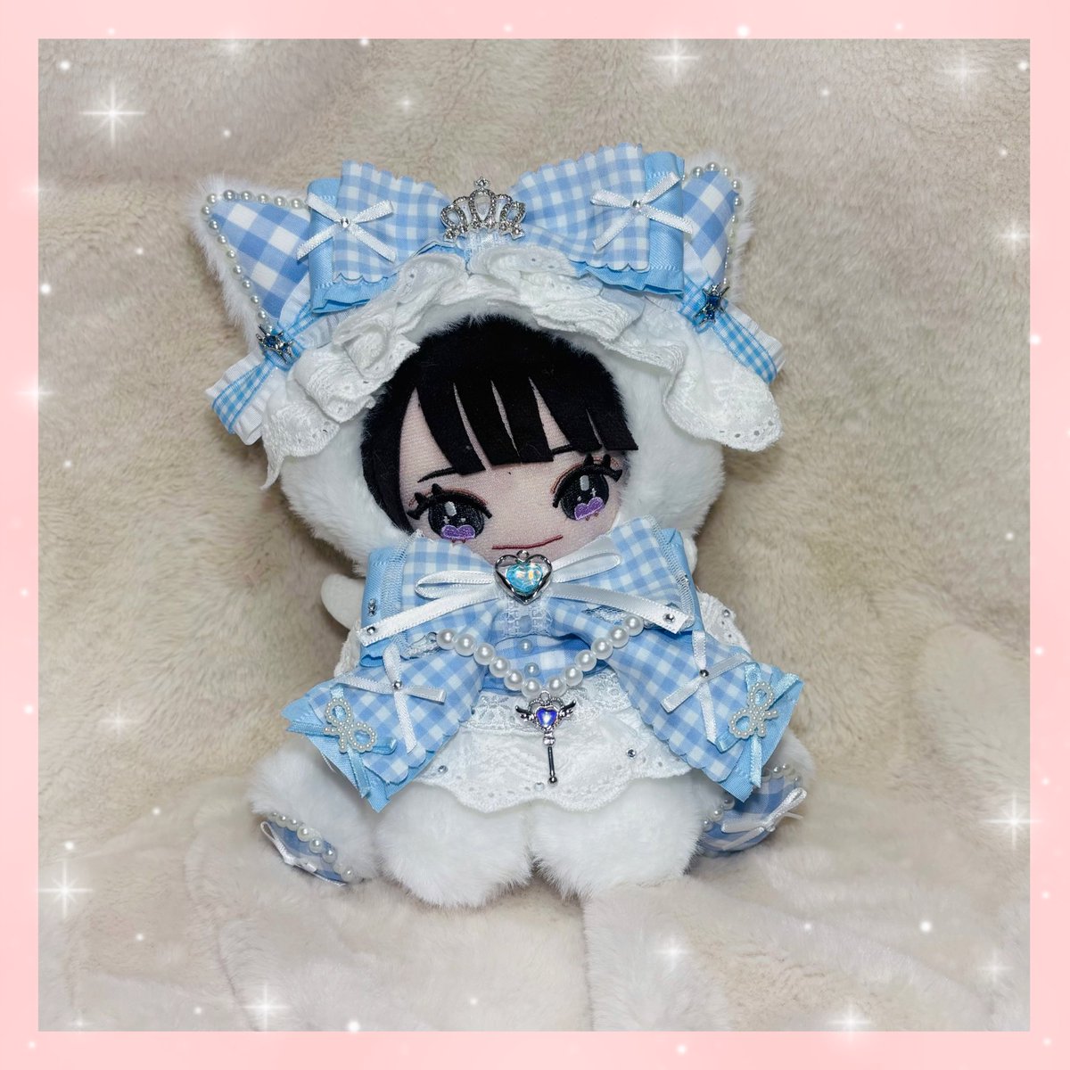 ᴺᴱᵂ♡ 水色チェックのぬい服（着ぐるみ）です🩵🤍 15〜16cmのぬい