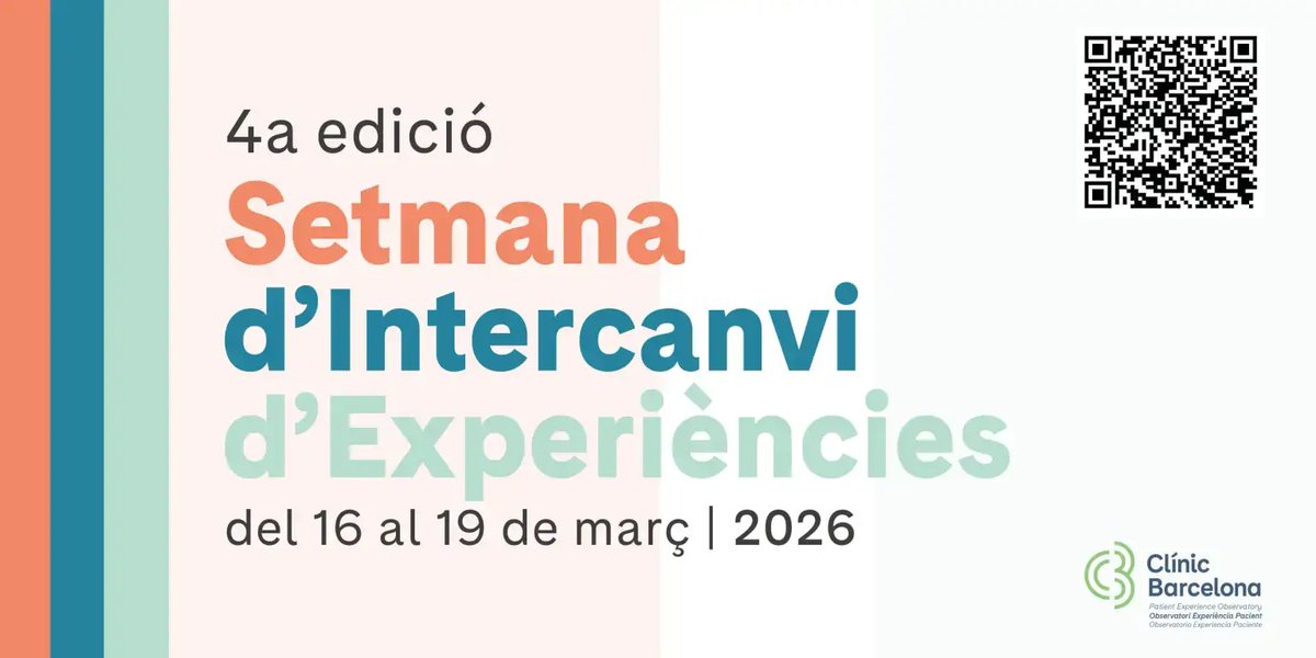 hospitalclinic's tweet photo. Ja estan obertes les inscripcions a la Setmana d’Intercanvi d’Experiències del #CLÍNIC!

📅 Del 16 al 19 de març tindrem més de 15 tallers, xerrades i activitats per compartir coneixement i impulsar la #PatientExperience.

🔗 Inscriu-t’hi consulta tota la programació de la setmana 👉 https://t.co/63Dd718LzR   

 #XPA #SIE26