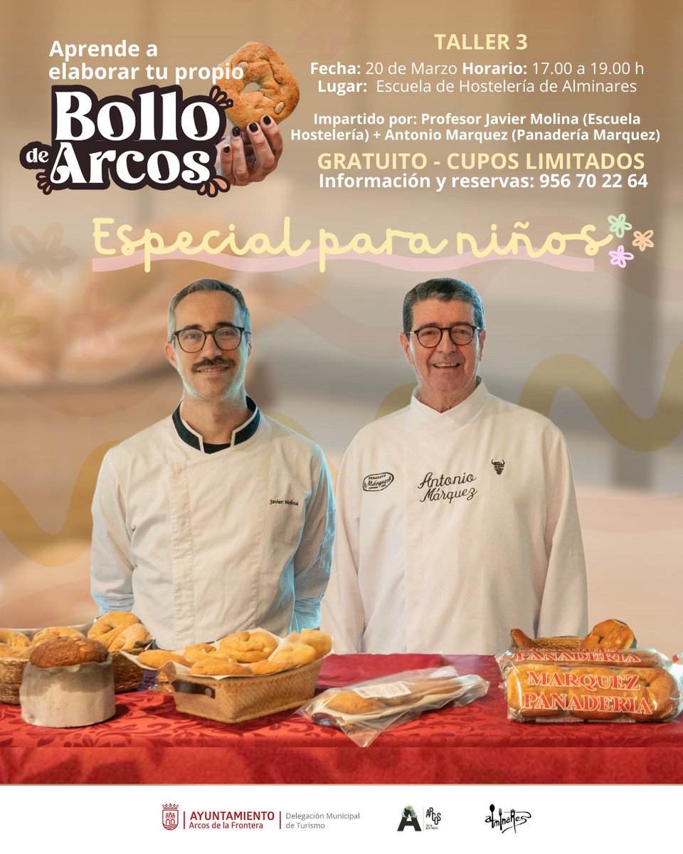 TurismodeArcos's tweet photo. ¡ Pequeños reposteros, os estamos esperando ! Ven al taller infantil del Bollo de Arcos y descubre  lo divertido que es amasar, crear y llevarte a casa tu propio bollo hecho por ti. https://t.co/zjEE2vQILC