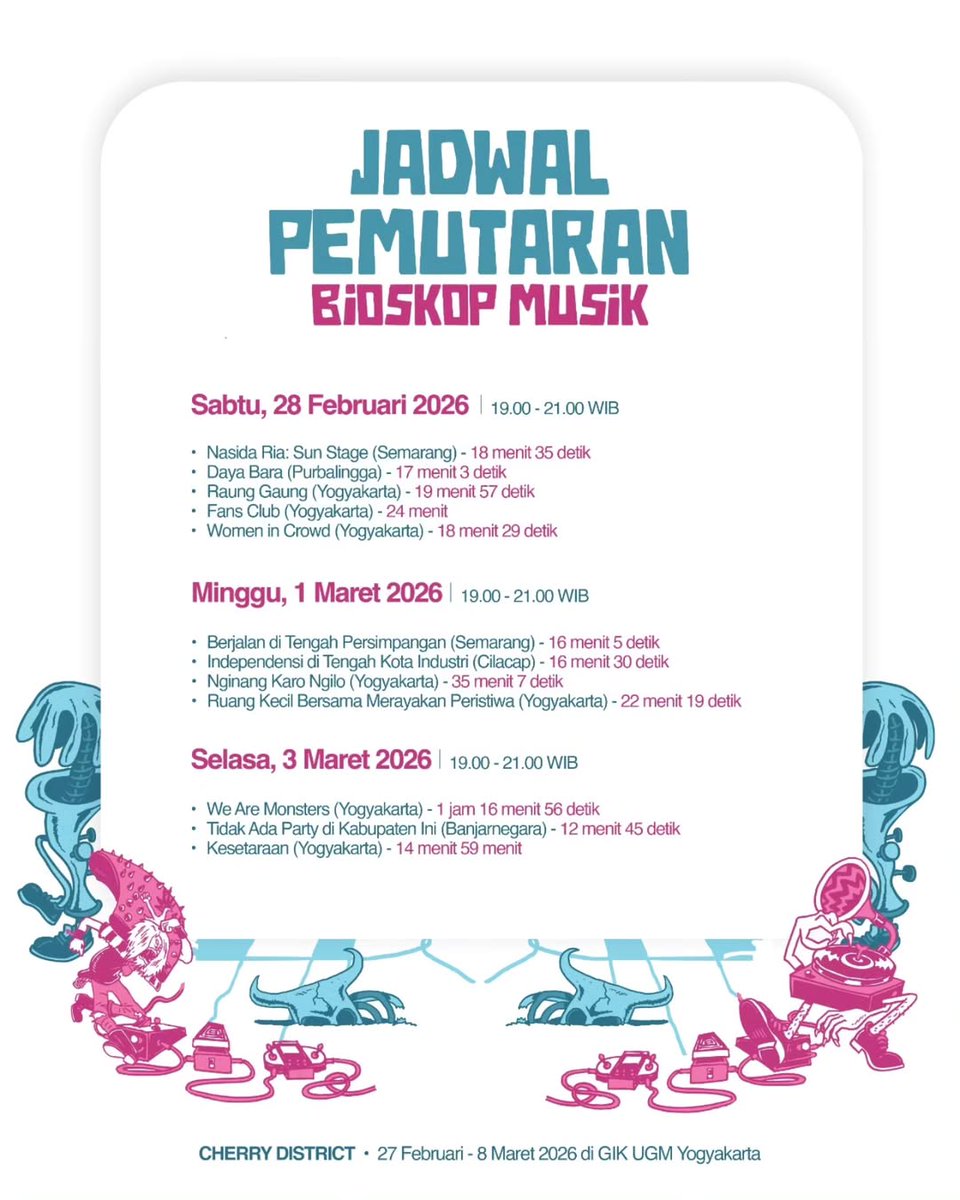 KolektifPncrb's tweet photo. Malam ini di GIK UGM 👀🍿🎞 🎸⚡️ https://t.co/VhrdLPdNTH
