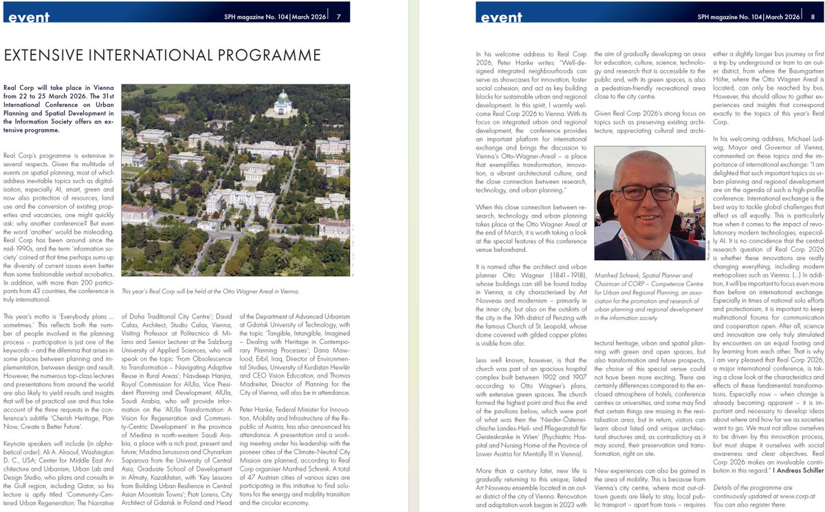 manfred_schrenk's tweet photo. Very good article by Andreas Schiller on REAL CORP 2026  
in English: https://t.co/LvlGw9miGa
in German: https://t.co/m0BaSLEcd4
#RealCorp2026 #CORP #VisionEducation #UrbanPlanning #SmartCities #DigitalHumanism #Pionierstädte #Vienna #ClimateNeutralCity #UrbanInnovation https://t.co/EeVNM1gare