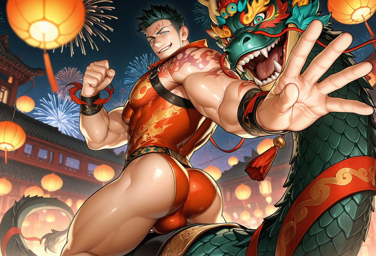 PaperbirdHan's tweet photo. Lantern Festival costume😊#AI #aiart #bara #baraart #gay #gayai #NSFW #priapus #GYEE #LanternFestival https://t.co/stedJasVVF