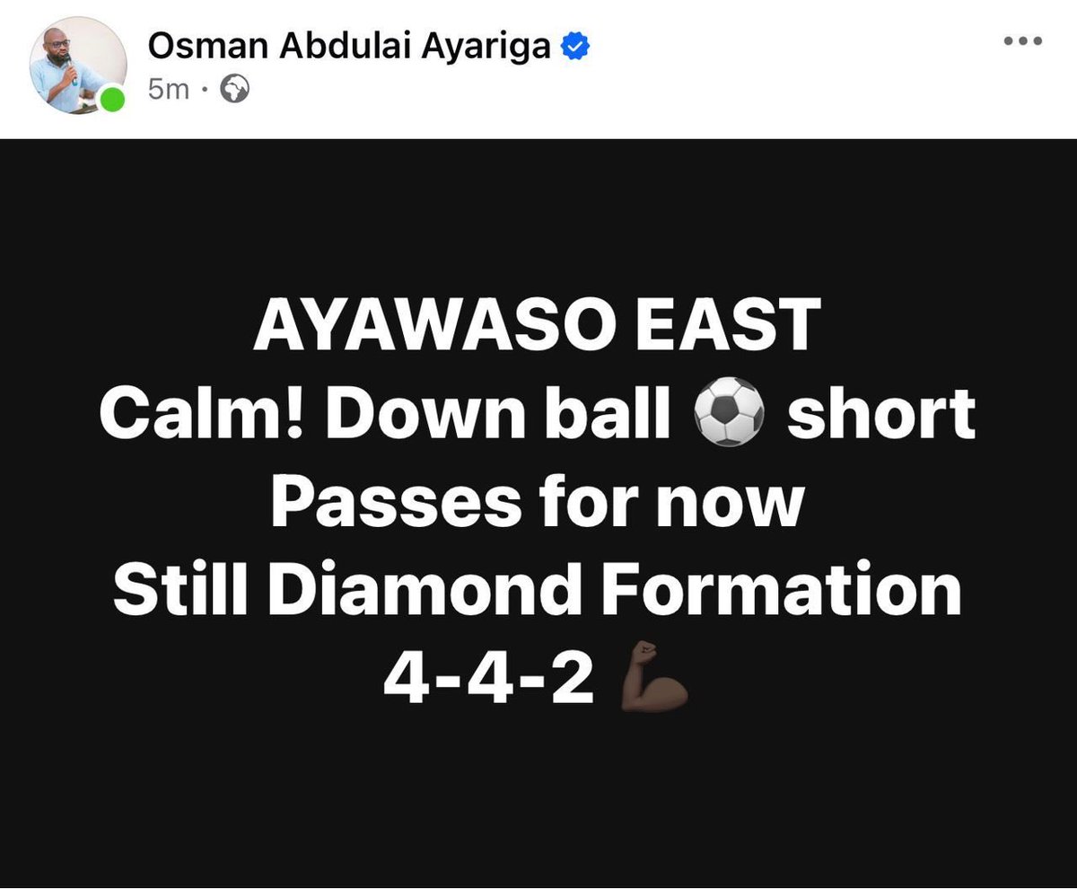 Aufaruk199's tweet photo. 🔥 AYAWASO EAST, LET’S GO!!🔥
    Calm ! Down ball ⚽️ short passes for now
Still Diamond Formation 
4-4-2
#OnGod 
#DownBall https://t.co/u279A4ftV7