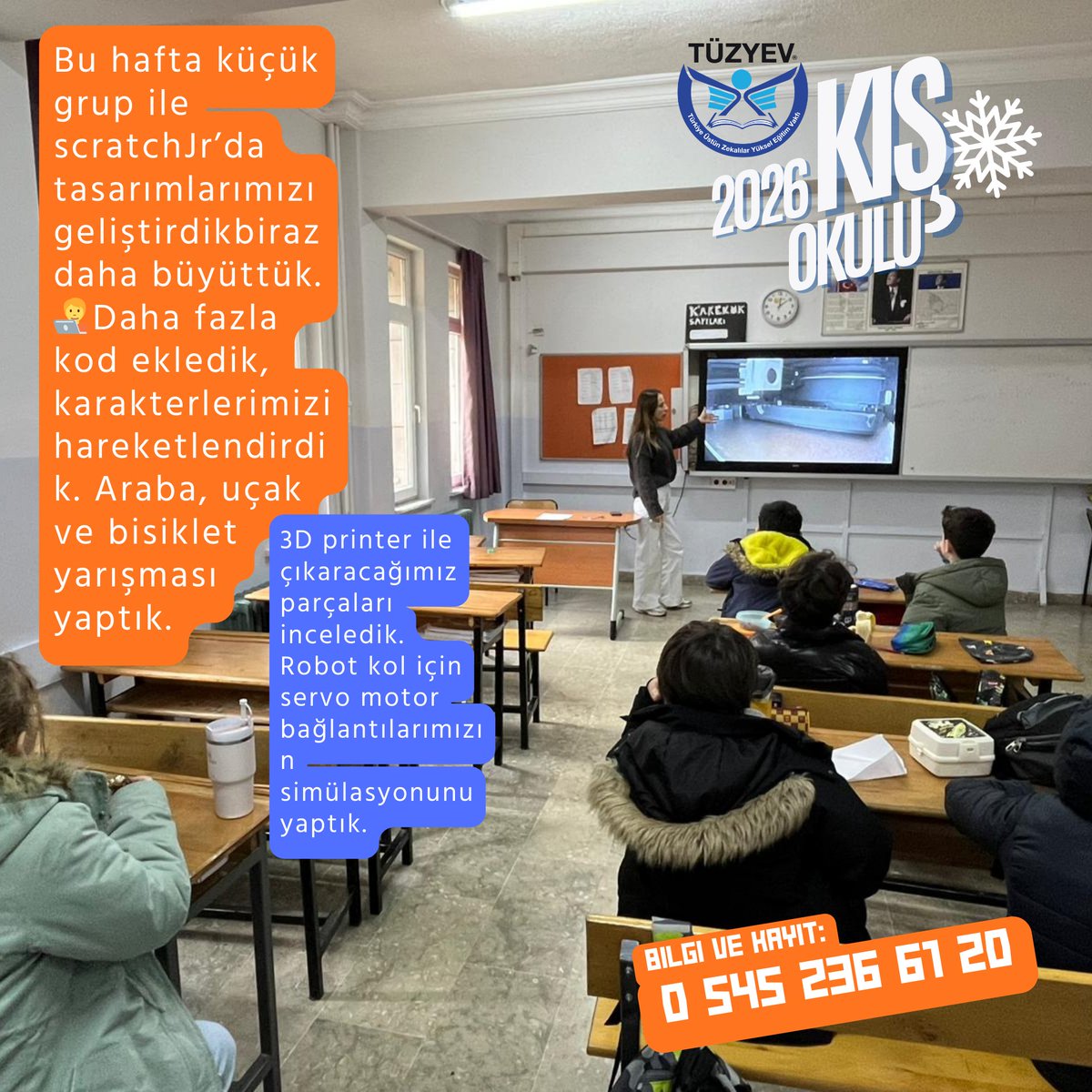 tuzyevvakfi's tweet photo. Bu hafta bilişim ve robotik kodlama dersimizde...
2.dönem kayıtlarımız devam ediyor: 0 545 236 61 20 / 0 545 236 61 23 / https://t.co/qo0HTvauq6
#tüzyev #farkliilgialaniolancocuklar #zenginleştirilmişeğitim #kışokulu #bilişim #robotikkodlama #scratchjr #3dprinter #simülasyon https://t.co/Wf6gYT8OA5