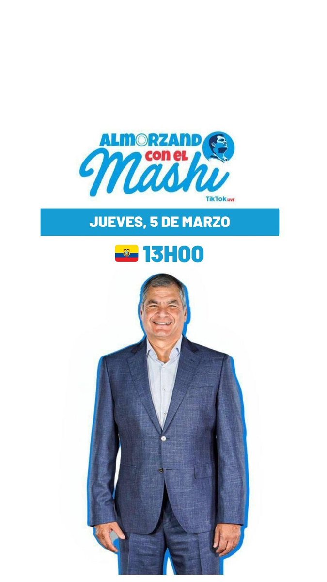 Nos vemos este jueves, 13:00 horas de Ecuador, en un nuevo live #AlmorzandoConElMashi
Por tiktok.com/@mashirafael?_…

instagram.com/rafaelcorreaec…
Dejen aquí sus preguntas.