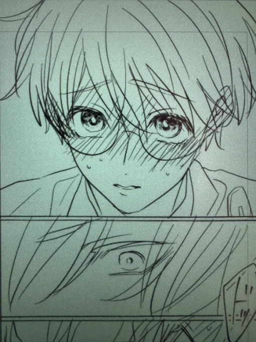 ネームの時点でここだけめちゃくちゃ描き込んでおいた朔太郎くん☕️👓 
