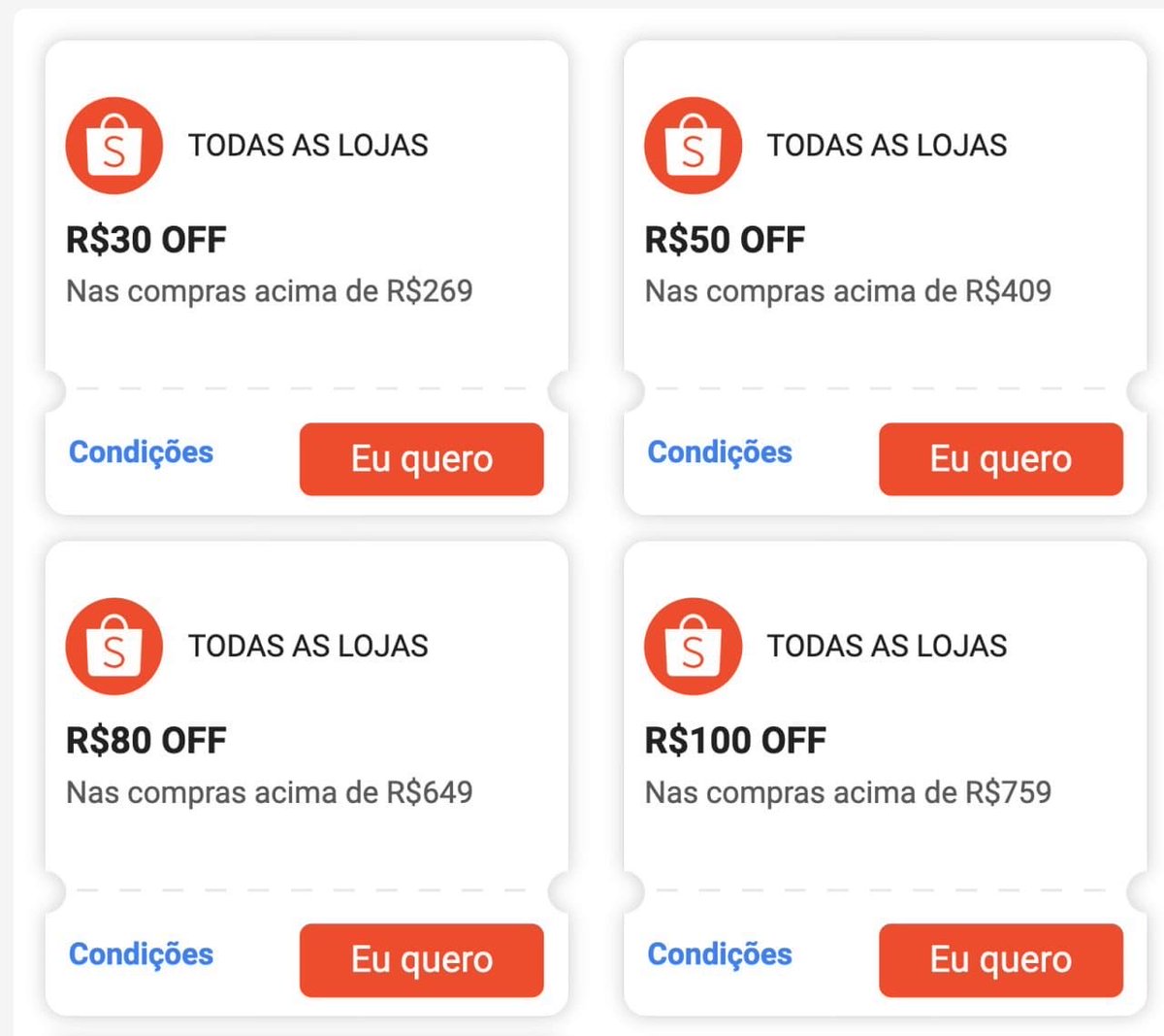 Cupons Shopee Renovados ❤️
  
👉Todo site/app
🏷R$30 OFF acima de R$269
🏷R$50 OFF acima de R$409
🏷R$80 OFF acima de R$649
🏷R$100 OFF acima de R$759

 🛒Resgate aqui:
🔗 s.shopee.com.br/10xtjcos8y

⚠️ Uso limitado — resgate antes que expire.
ANÚNCIO